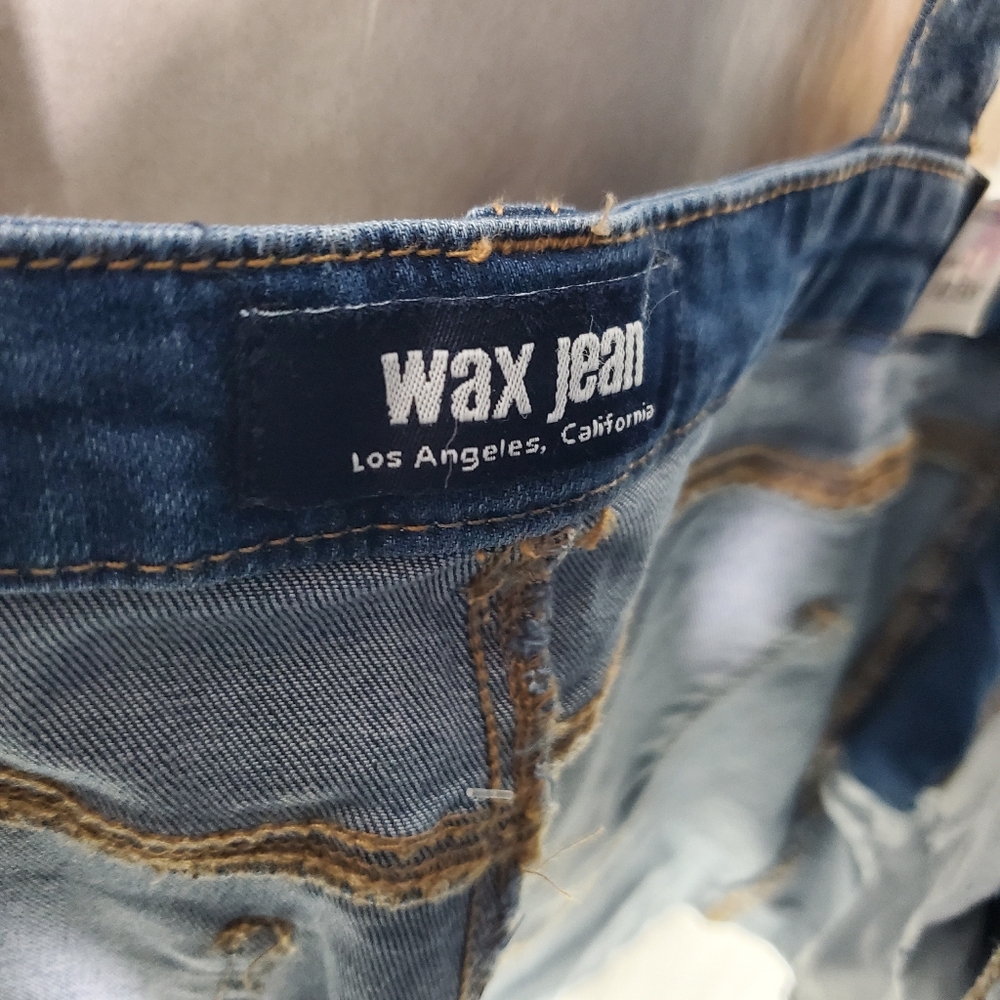 NWT Wax Jean Distressed Overall Cuffed Shorts Shortalls Size Small Blue Denim - Picture 9 of 13